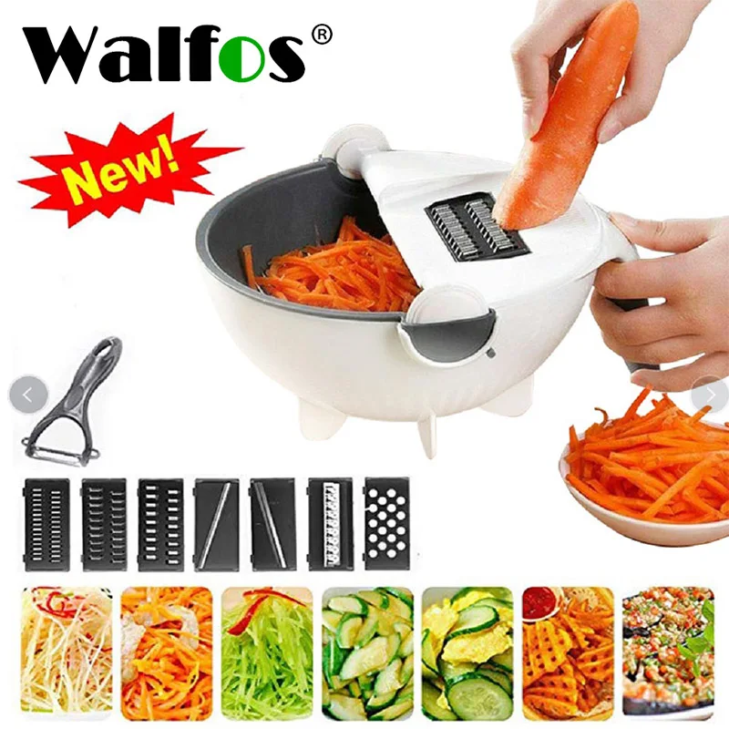 

WALFOS Magic Multifunctional Rotate Vegetable Cutter With Drain Basket Kitchen Veggie Fruit Shredder Grater Slicer Drop Shipping