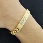 Модный металлический браслет с гравировкой имени на заказ с цепочкой для часов браслет из нержавеющей стали с золотой пластиной мужские и женские ювелирные изделия подарки
