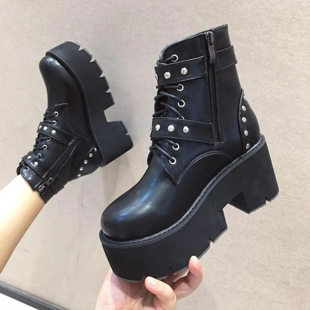 GBHHYNLH Ankle Boots Women Platform High Heels Female chunky boots women shoes winter Woman punk Boots Botas Feminino LJA858
