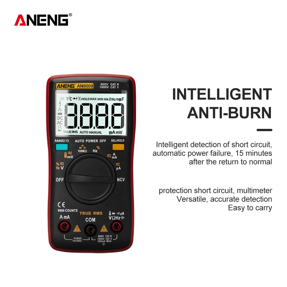 ANENG AN8009 мультиметр цифровой тестер multimeter esr метр мультиметры 9999 граф цифровой мультиметр транзистор тестер tester мултиметр тестор мультитестер мультиметр с термопарой конденсатор автоматический мультимет