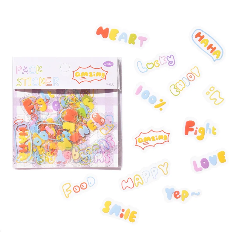 

Mohamm 40Pcs/Box PET Sticker Bag Creative Cute Diary DIY Material Decoration Student Stationery