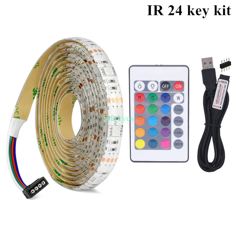 White PCB IR24 Key SMD 5050 DC5V USB RGB Светодиодная лента 30 светодиодный/м светильник Гибкая IP20 IP65 водонепроницаемая лента 1 м 2 м 3 м 4 м 5 м Пульт дистанционного управления для ТВ фона - Испускаемый цвет: White PCB IR24 Key