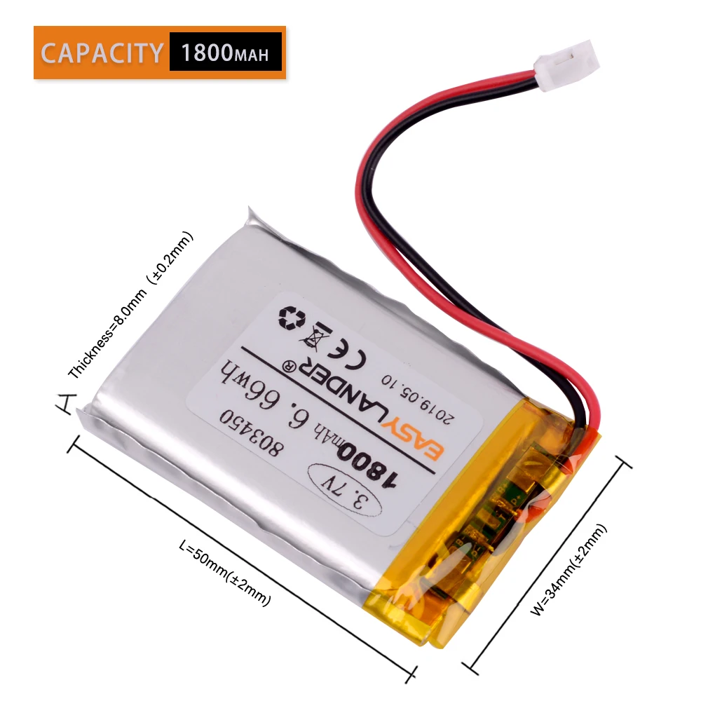 JST PH 2 0 мм 2pin 3 7 V 1800mAh литий-полимерная LiPo батарея Arduino MKR100 карта для MP3 DVD PAD камеры GPS