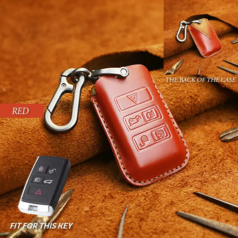 

Handmade Leather Remote Key Case Cover For Land Rover Evoque Discovery 5 LR4 For Jaguar