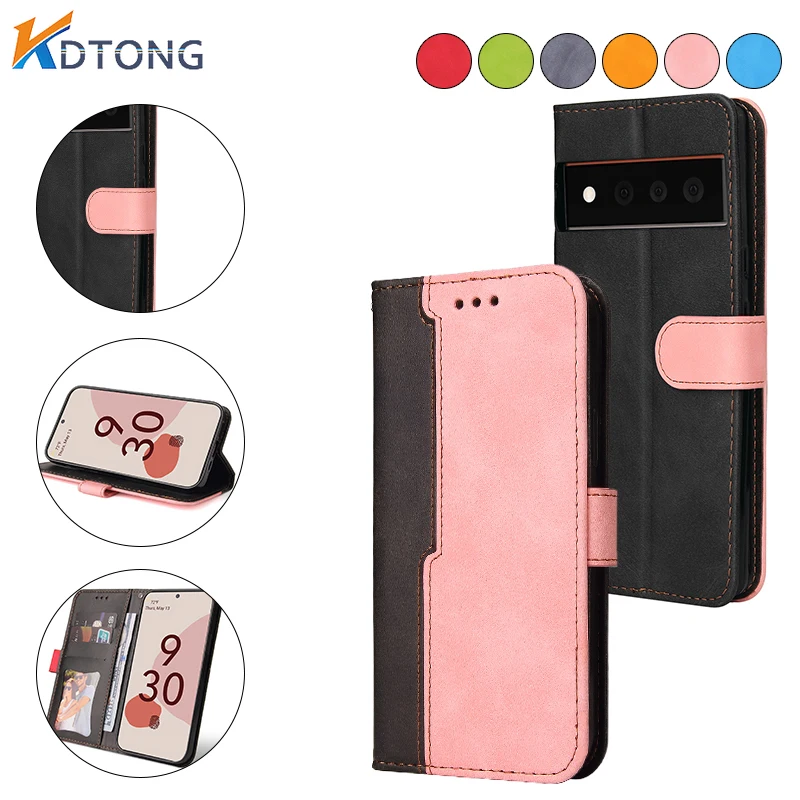 

Pink Cute Ultra Card Slot Leather Case For Google Pixel 6 PRO Magnetic Shockproof Wallet Double Color Couples Phone Cover Coque