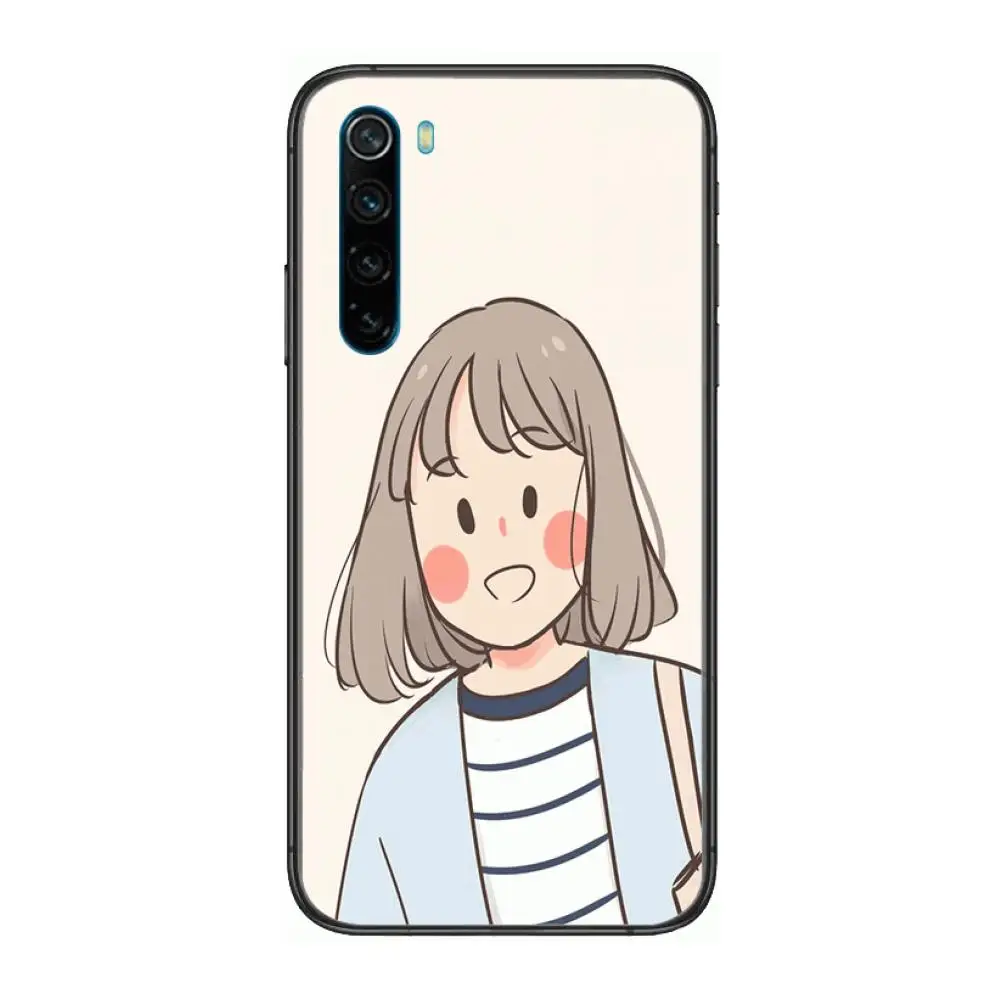

Girl cartoon Phone Case For XiaoMi Redmi Note 9S 8 7 6 5 A Pro T Y1 Anime Black Cover Silicone Back Pretty