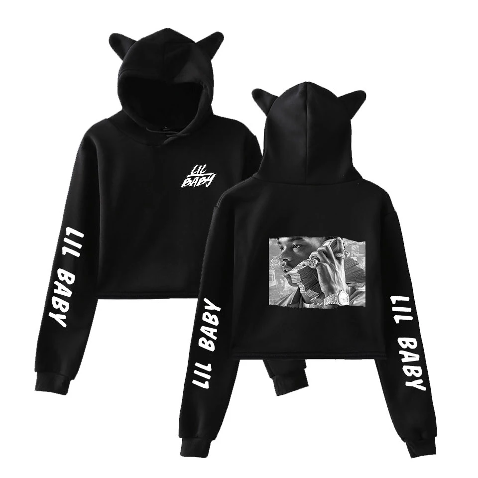 

Lilbaby Printing Cat Cropped Hoodies Girl Long Sleeve Hoodies Pullover Crop Tops Gothic HIP HOP Sexy Loose Ins Tide Hoodies