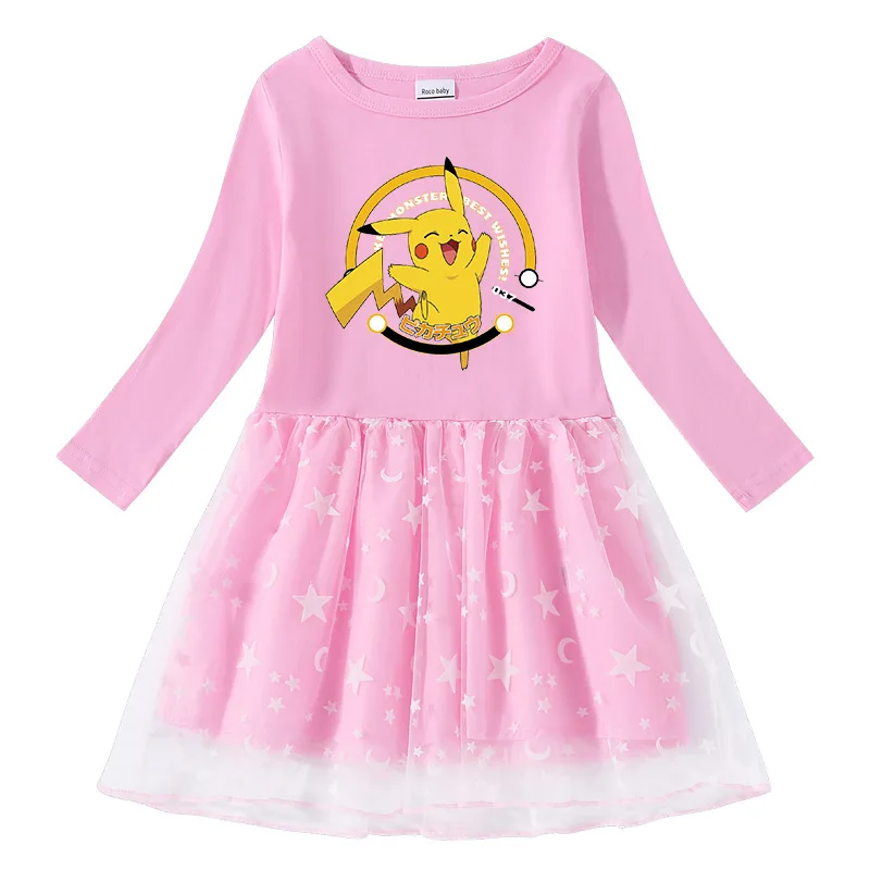 

Takara Tomy Pokemon Princess Girl Dress Autumn Winter Long Sleeved Toddle Kids Clothes Casual Birthday Party Princess Dress