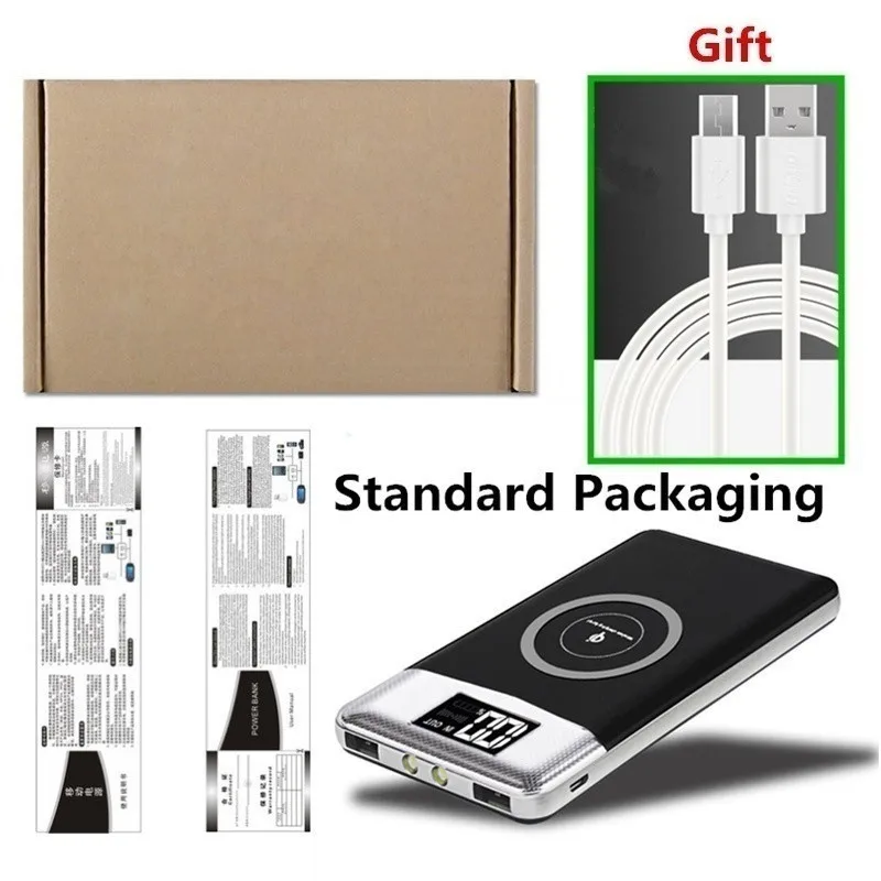 

30000mAh Portable Power Bank External Battery PowerBank For Xiaomi iPhone 2USB LED Digital Display Wireless Charging Power Bank