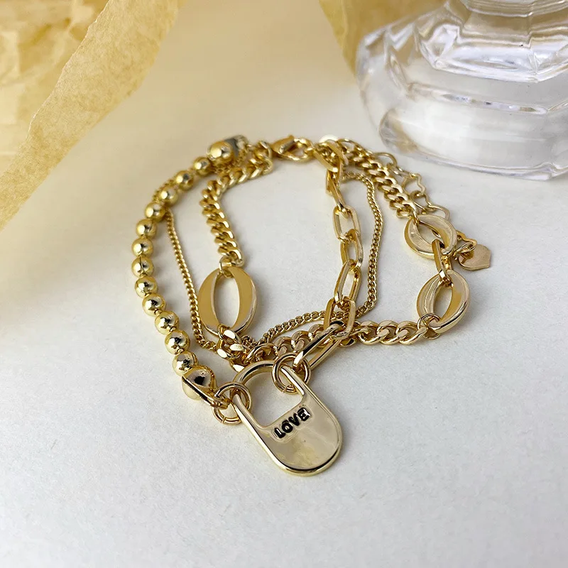 

2020 new tidal double-layer Korean bracelets with thick chains European and American exaggerated bracelets