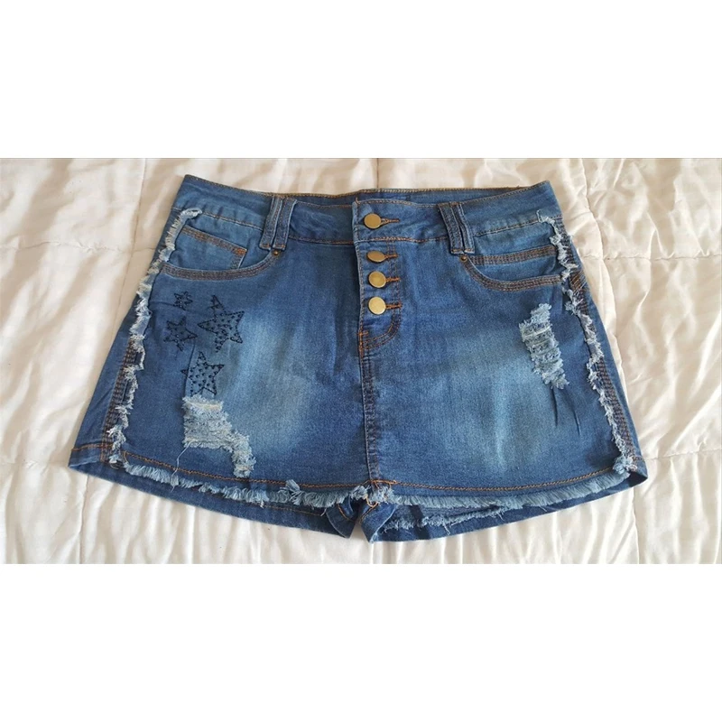 

Jean Shorts Women Summer Denim Skirt Shorts High Waist Skinny Ripped Washed Jeans Fashion Button Design Streetwear Plus Size