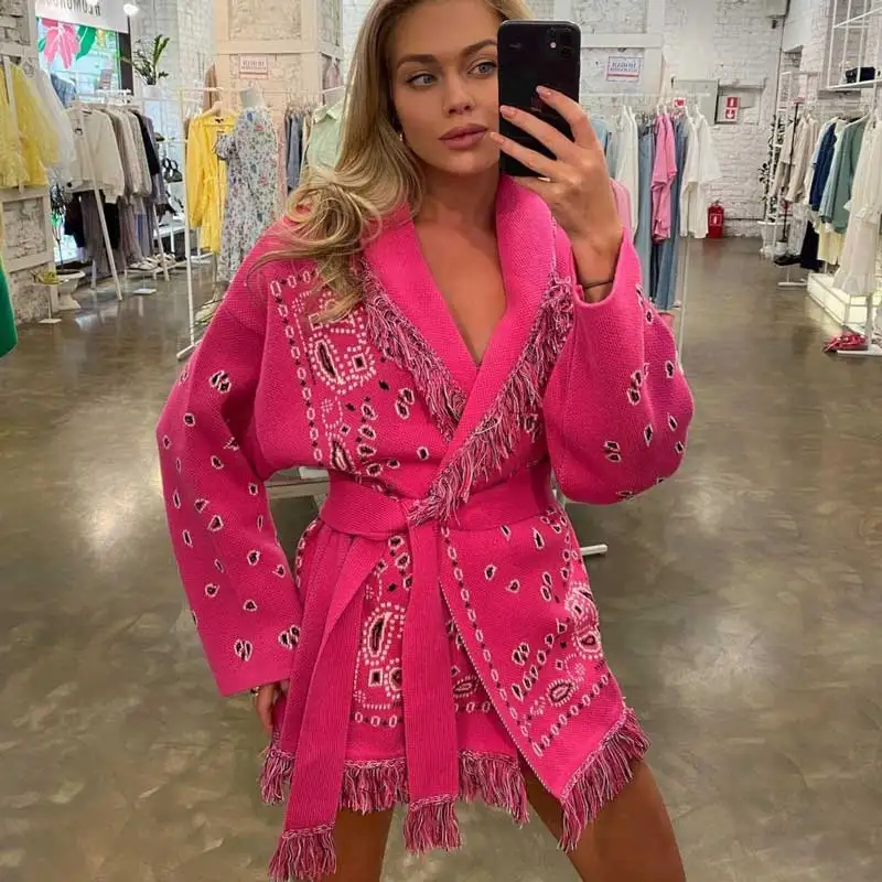 Женский зимний Кардиган с бахромой длинным рукавом