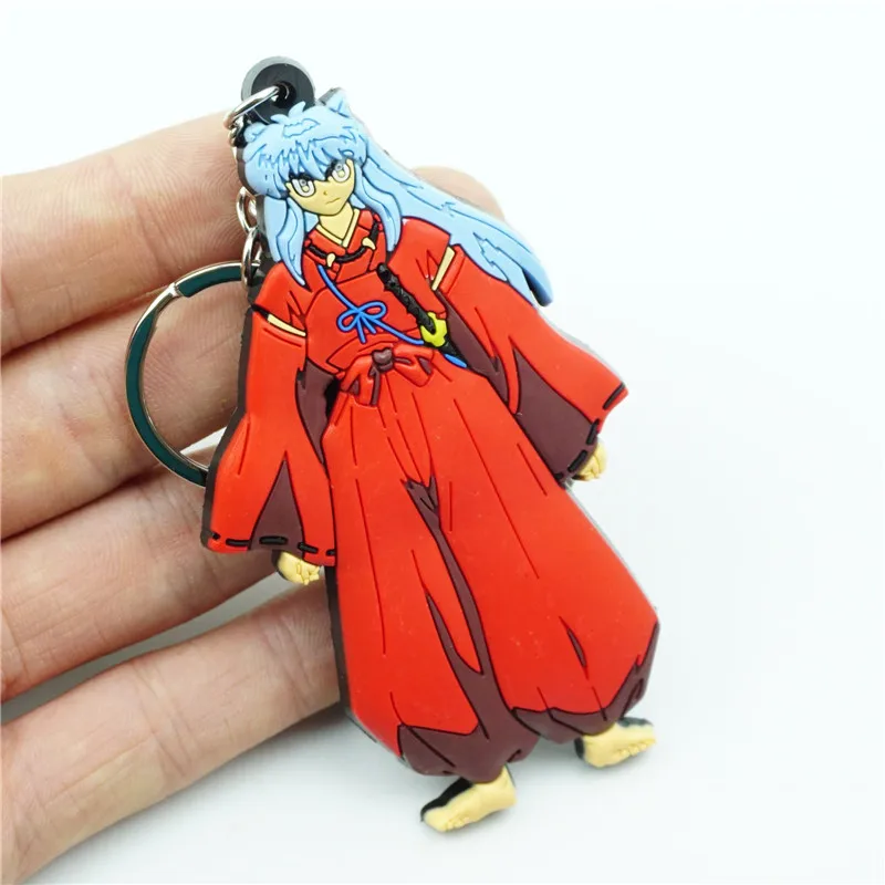 

Soft PVC Pendant Keychain Anime Inuyasha Figure Key Chains Single Sided Rubber Keyring Jewelry Accessory Gifts for Cartoon Fans