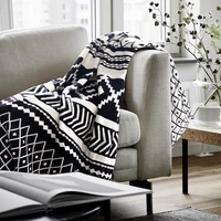 new nordic black and white jacquard style soft knitted cotton blanket home decoration geometric blanket
