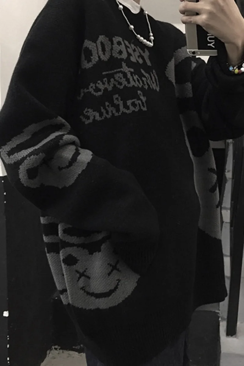 

2021 New Harajuku Women Sweater Butterfly Jacquard O Neck Loose Pullover for Men Fashion Hip Hop Streetwear Couples Jumper