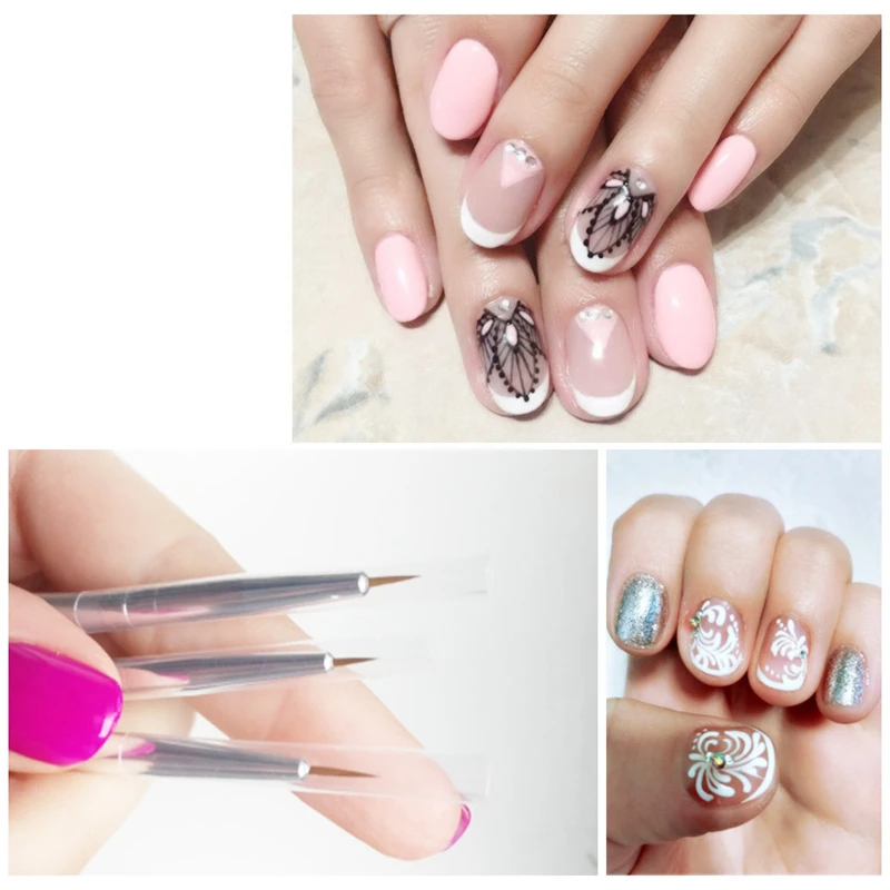 

3pcs /set White Nailbrush For Gel UV Polish Soft Brushes For Manicure Painting Tiny Nail Pattern Nail Art Pen