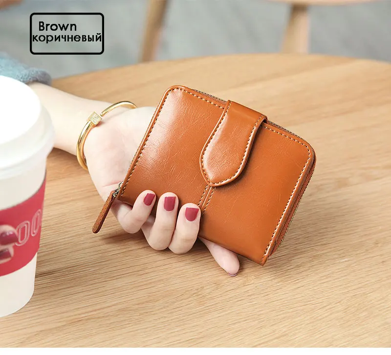 Billfold масло воск натуральная кожаные кошельки для женщин короткий мини-кошелек для клатча Soild монета Карманный с отделениями для карт держатель воловья сумка