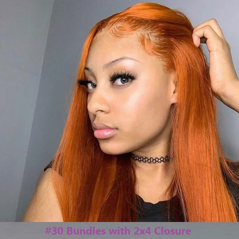 Прямые пучки волос с коричневыми бразильскими человеческими волосами застежкой