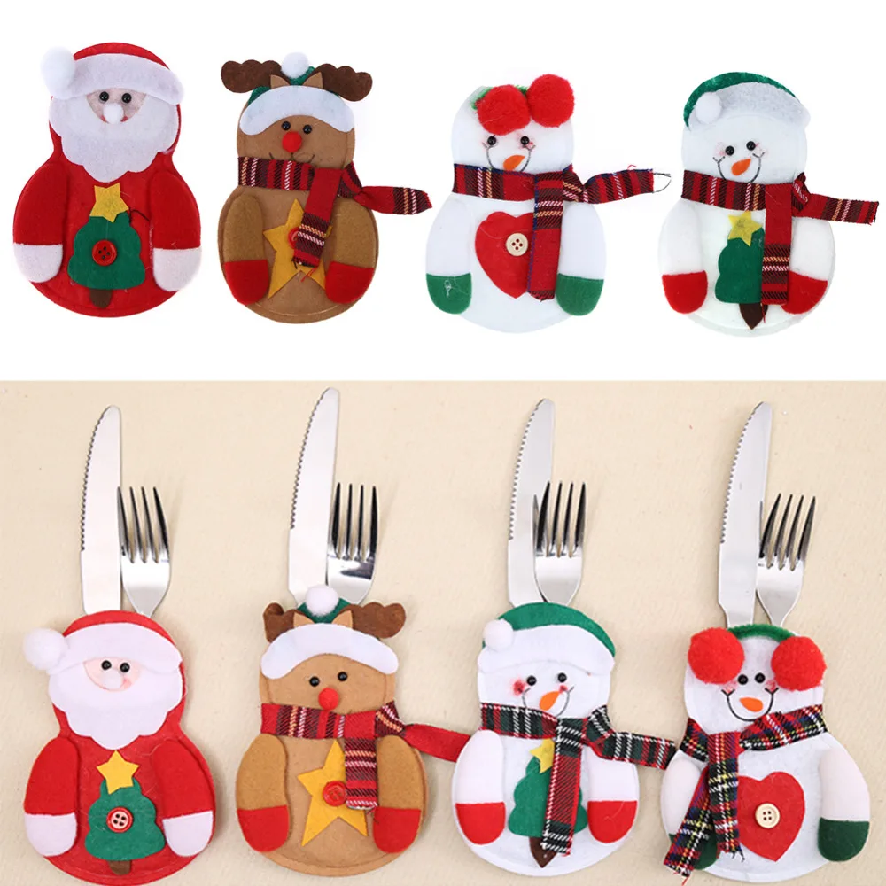 

1 PC Santa Claus Snowman Elk Style Utensil Knives Forks Holder Cutlery Bag Pouch Christmas New Year Decor Tableware Supplies