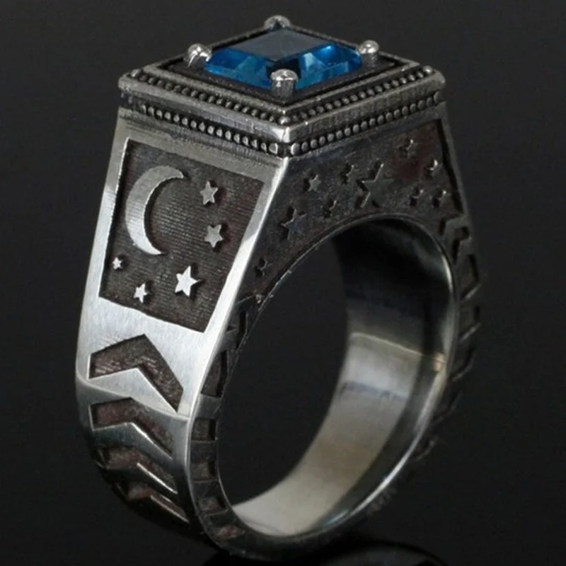 Мужское кольцо в стиле ретро с сапфиром и Луной