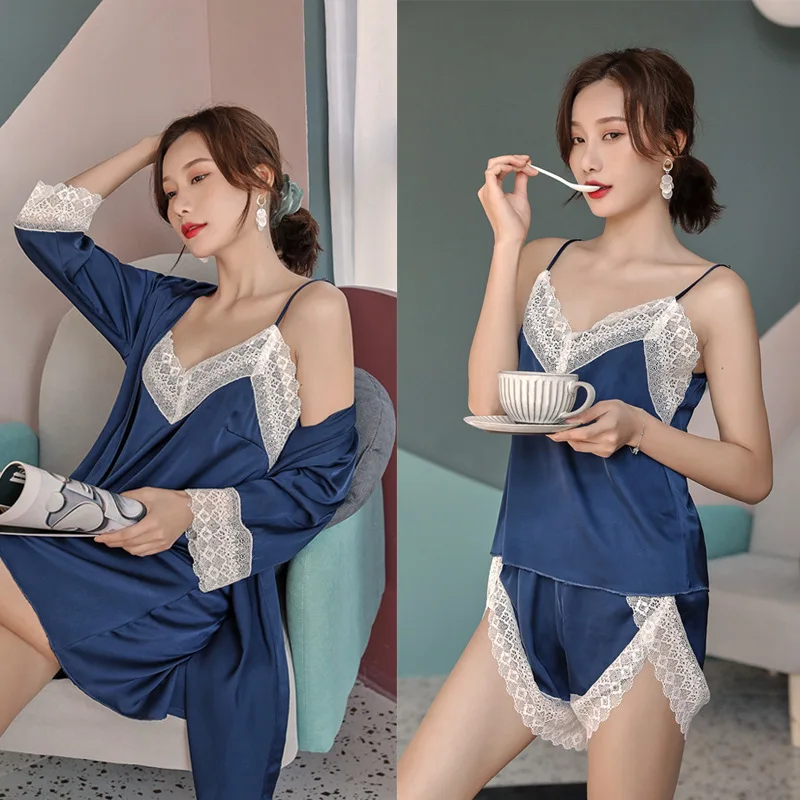 

4 предмета в комплекте, Для женщин шелковое платье Кружева пижамы Халаты сексуальное женское белье Для женщин Свадебная вечеринка подружки ...
