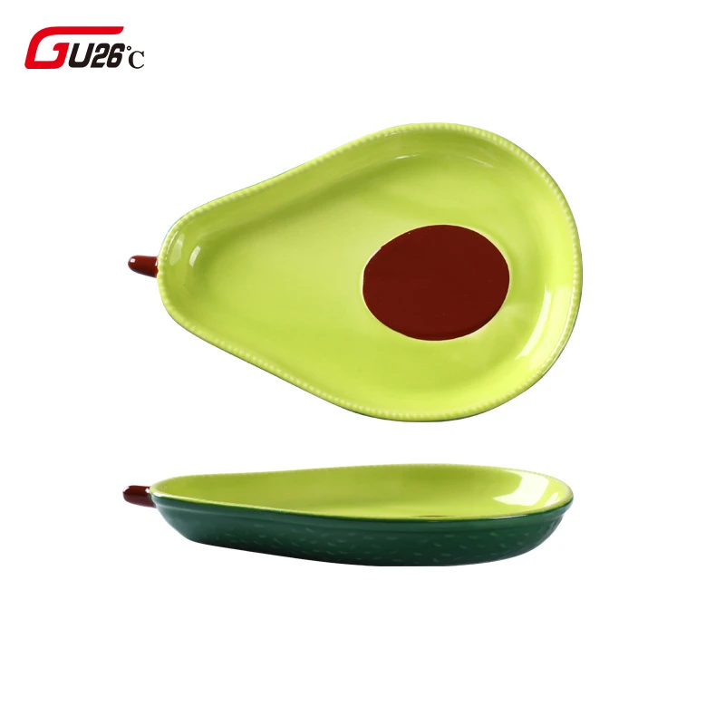 Novelty Huge Cute Green Avocado Shape Ceramic Fruit Salad Plate Snack Dish Rice Soup Bowl Tableware Supplies 6.5inch/8inch Plate