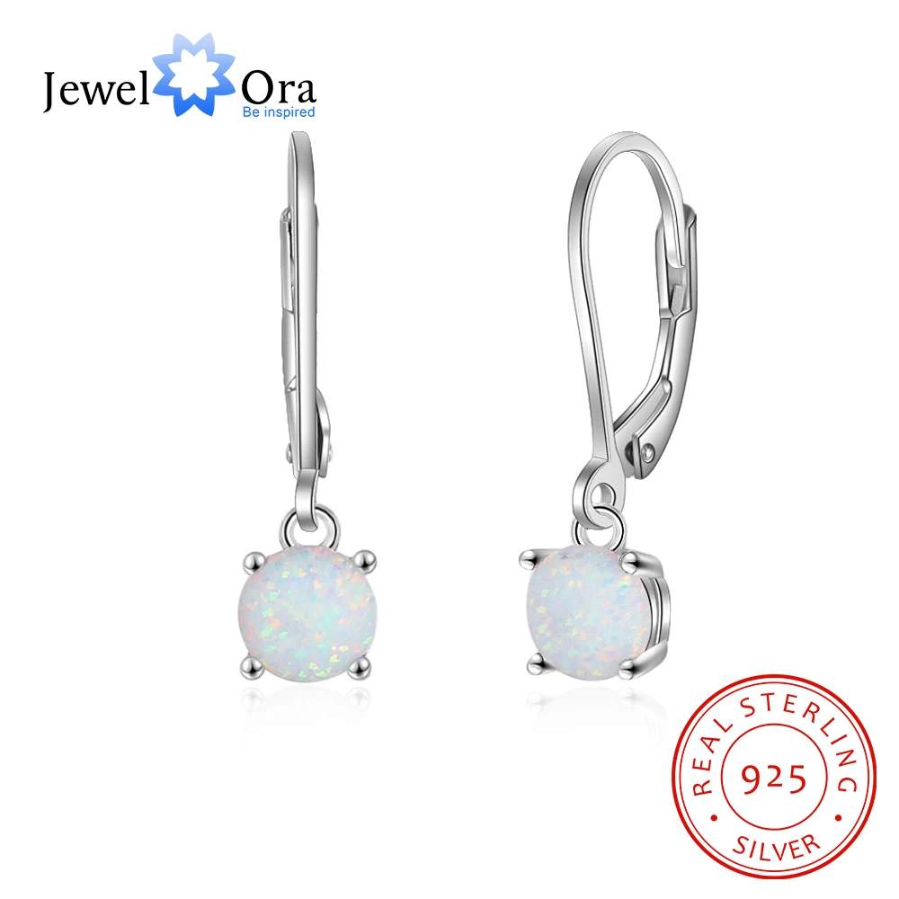 Женские серьги кольца из серебра 925 пробы с белым опалом|Серьги-кольца| |