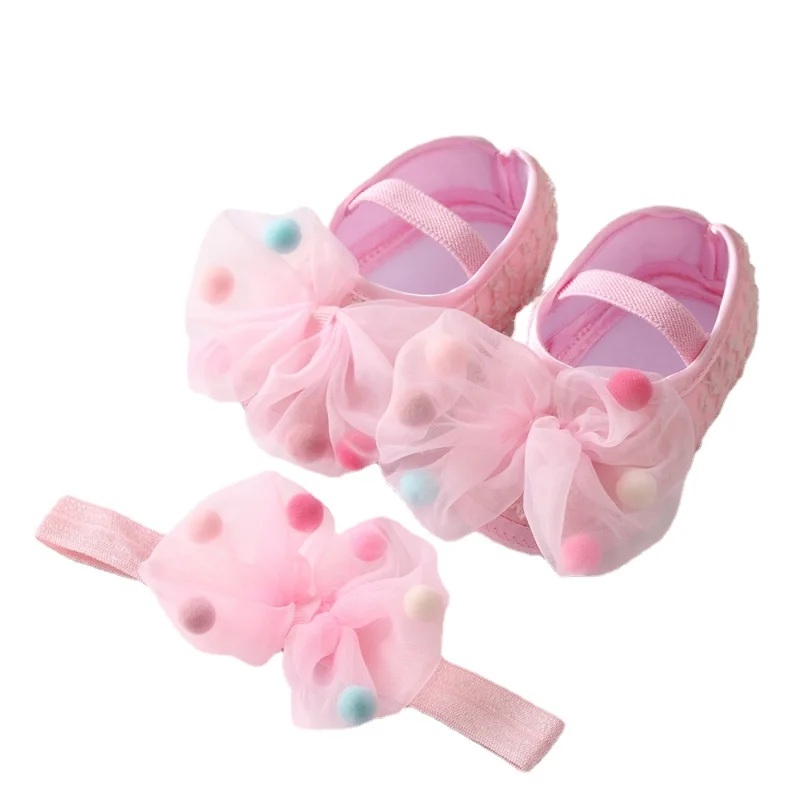 

Newborn Infant Baby Girl Shoes +Headband Set First Walkers Soft Sole Bowknot Princess Cute Shoe Toddler Walking 0-18M Prewalkers