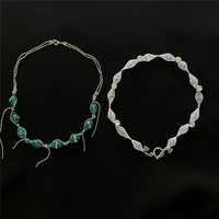statement 2 designs green white geometric crystal chokers necklace for women ladies silver color alloy beaded necklace jewelry
