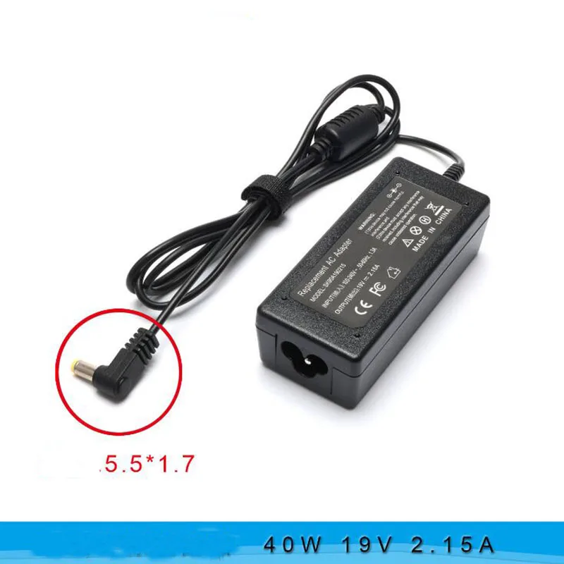 

19V 2.15A 40W 5.5x1.7mm Laptop AC Adapter Charger For Acer Aspire One D255 533 D257 D260 W500P W501 W501P Charger Power Supply