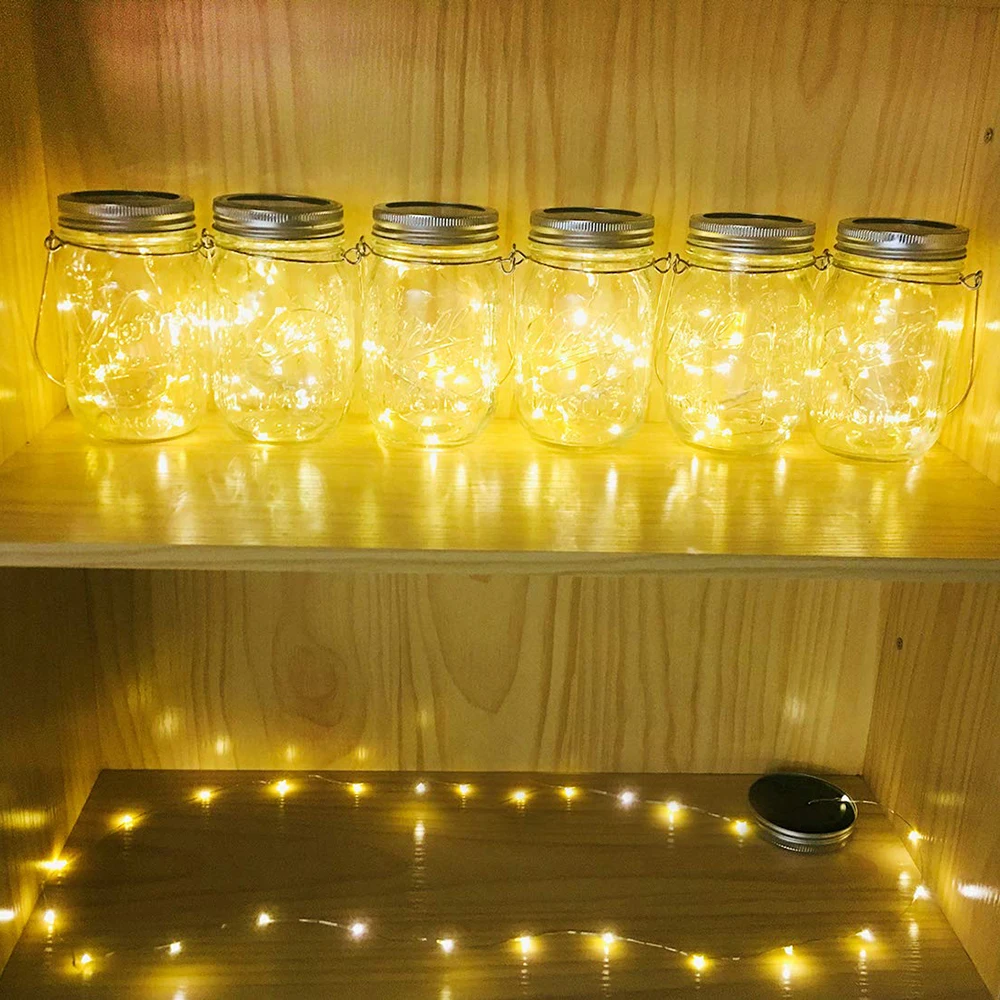 Battery/Solar Powered Glass Mason Jar Light LED Firefly String Best Patio Desktop Decor Outdoor Solar Hanging Lantern Q20 | Освещение