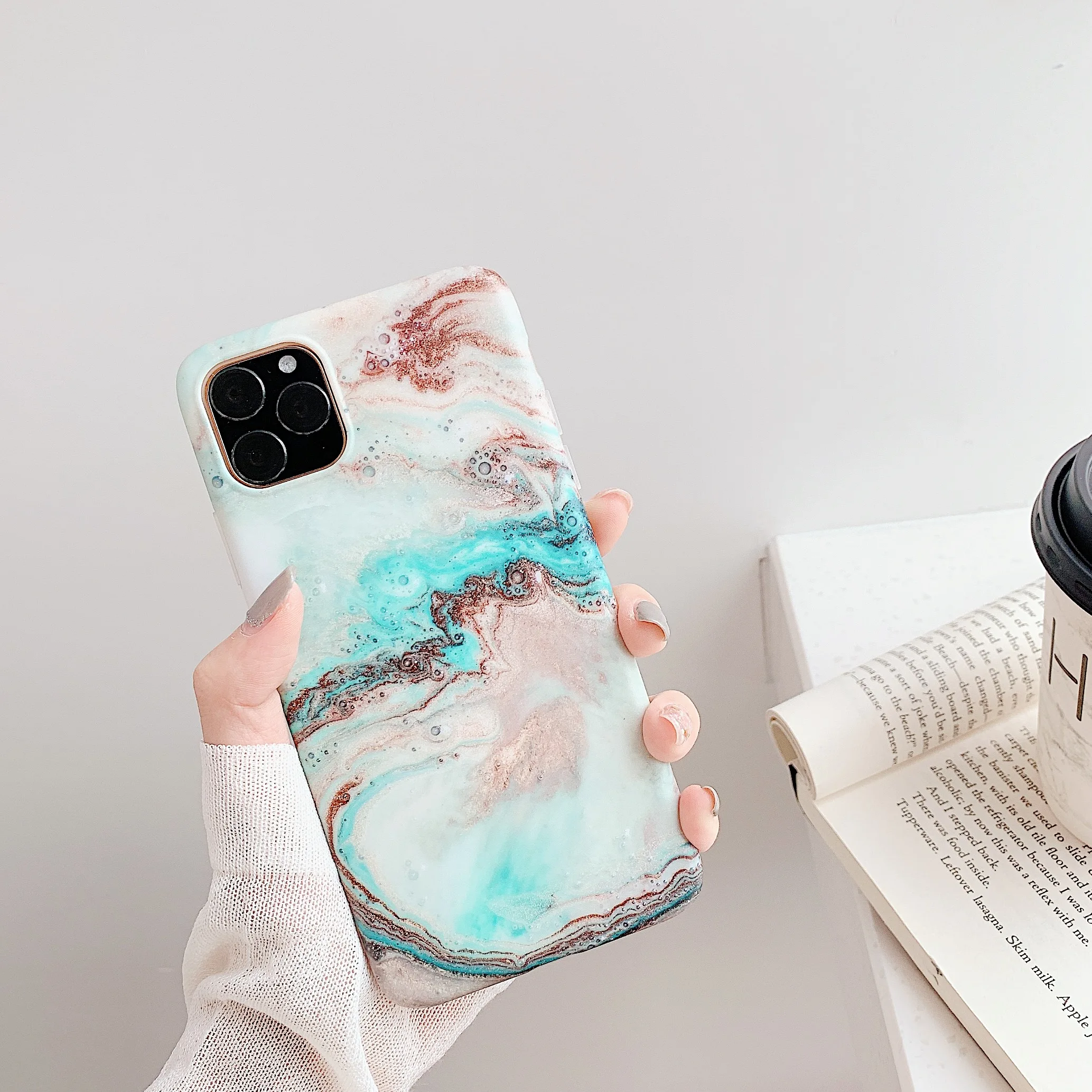 Мраморный чехол для телефона iPhone 11 Pro матовый морской противоударный мягкий