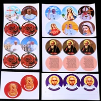 48pcs jesus sticker virgin mary portrait sticker round shape for women diy jewelry crafts catholic church decoration 45mm