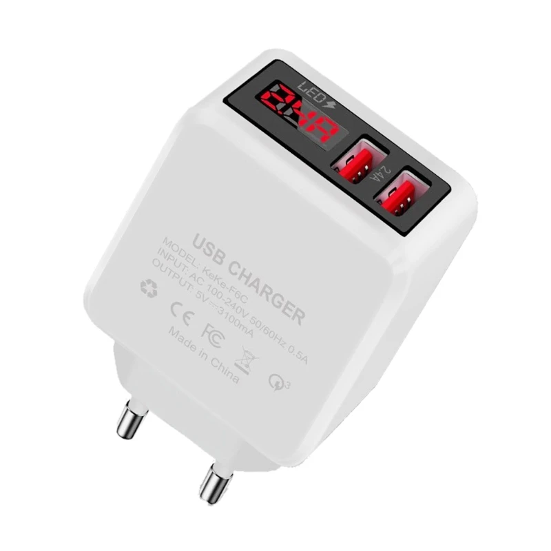 USB Зарядное устройство светодиодный цифровой Дисплей 2.4A EU/US/UK Подключите