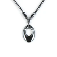 simple design natural energy stone black hematite hollow oval pendant necklace jewelry gemstone choker clavicle chain 45cm55cm