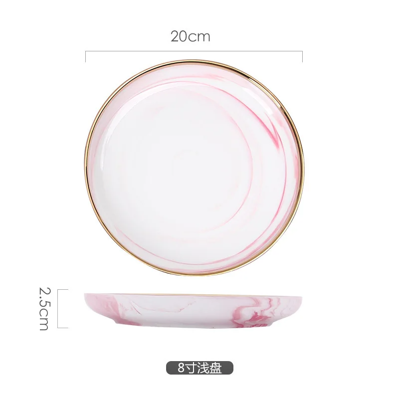 8-inch dish 1 шт. Мраморное керамическое розовое обеденное блюдо из риса, салат, лапша, миска, Высококачественная столовая посуда, кухонный инструмент для приготовления пищи, суповые тарелки, набор посуды - Цвет: 8-inch dish