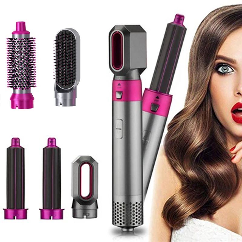 

Electric Hair Dryer 5 In 1 Kit Hot Air Brush Hair Straightener Curler Comb Negative Ion Detachable Curling Wand Styling Comb