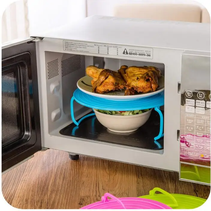 Multifunction Microwave Oven Shelf Double Insulated Heating Tray Rack Bowls Layered Holder Organizer Kitchen Accessories Tool
