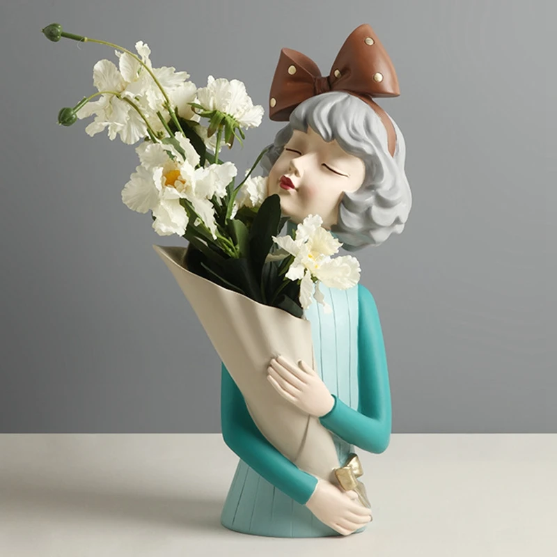 

Creative Bouquet Girl Ornaments Sculpture Statue Gifts Living Room TV Cabinet Flower Arrangement Modern Home Decoration