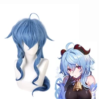 hot anime game genshin impact ganyu cosplay wig gradient light dark 85cm long blue wig simulation scalp synthetic heat resistant