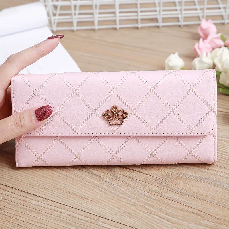 

Korean Style Candy Color Wallets for Women Pure Color Card Holder Embroider Line Crown Purse PU Leather Women's Wallet A236