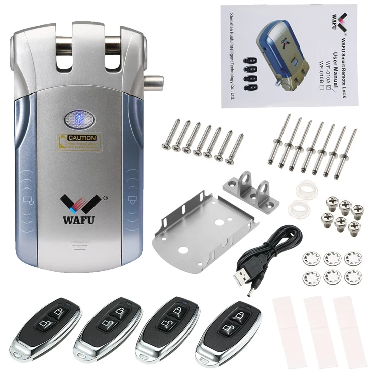 Silver Blue WAFU 010 беспроводной Дистанционное управление; Электроника замок Невидимый без ключа вход Умный Замок с 4 удаленными клавишами - Цвет: Silver Blue