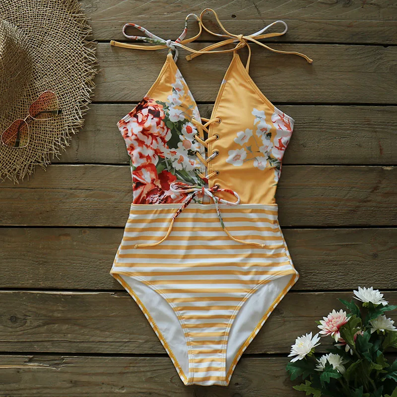 Новинка 2020 винтажные цельные купальные костюмы бохо с цветочным принтом