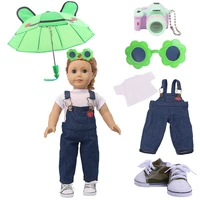 freeshipping doll clothes 5setumbrellajeans suitsshoescameraglasses for 18 inch american43cm reborn new born baby og doll