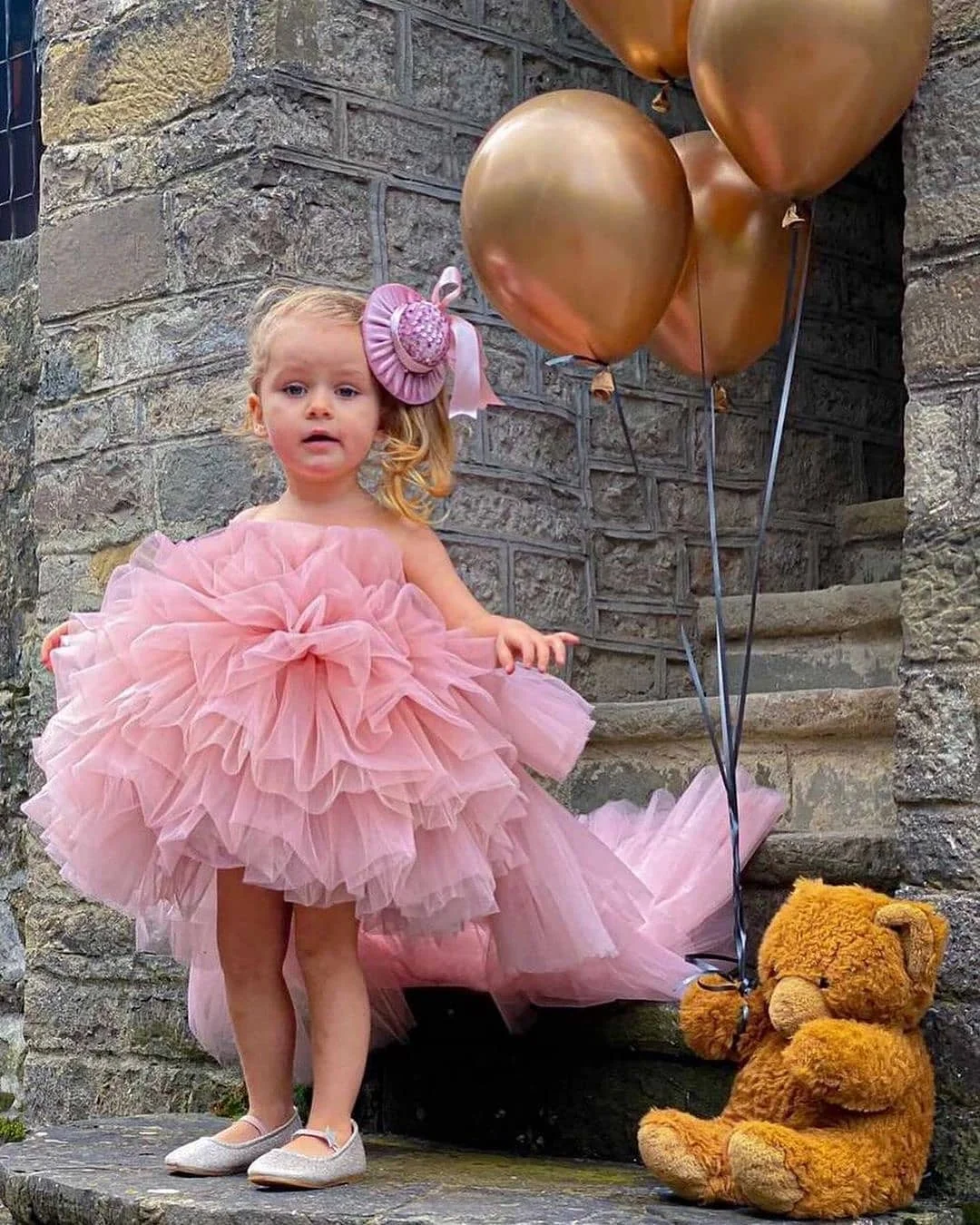 2021 New Flower Girl Dress For Weddings Appliqued Tiered Tulle Long Train Birthday Gowns Pageant First Communion Wear | Свадьбы и