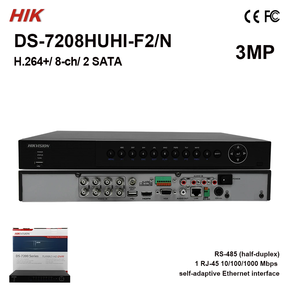 DS-7208HUHI-F2/N Hik 8CH HD TVI DVR 8ch Turbo DVR CCTV рекордер 2SATA H.264+ 3MP поддержка HD-TVI IPC AHD аналоговый