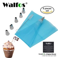 walfos 8 pcsset silicone icing bag stainless steel icing piping nozzles squeeze cream bag cupcake pastry tips cake decoration