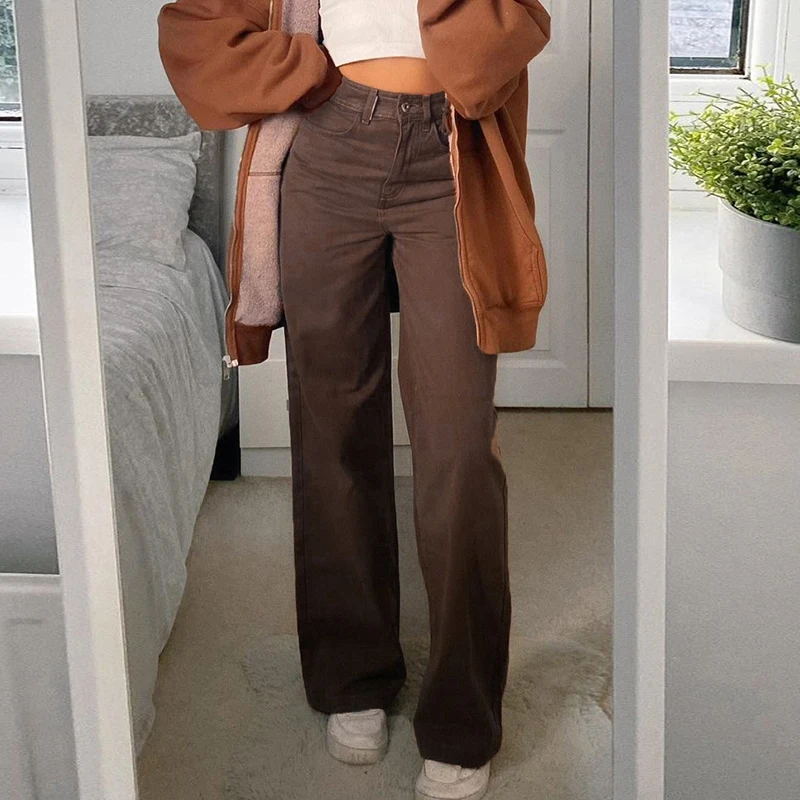 

Vintage Y2K Joggers Women Cargo Pants 90s Streetwear Caramel Brown Low Waist E-girl Aesthetic Loose Straight Trousers Female