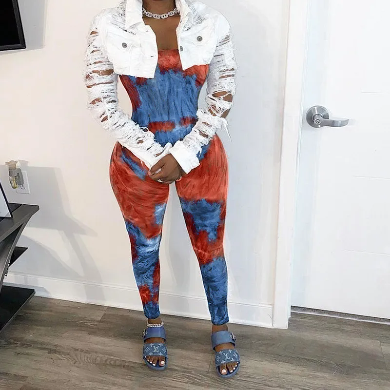 

Womens Bandage Evening Party Playsuit Ladies Romper Long Slim Jumpsuit Women Ladies Femal Tie-dye Print Off Shoulder Jumpsuits