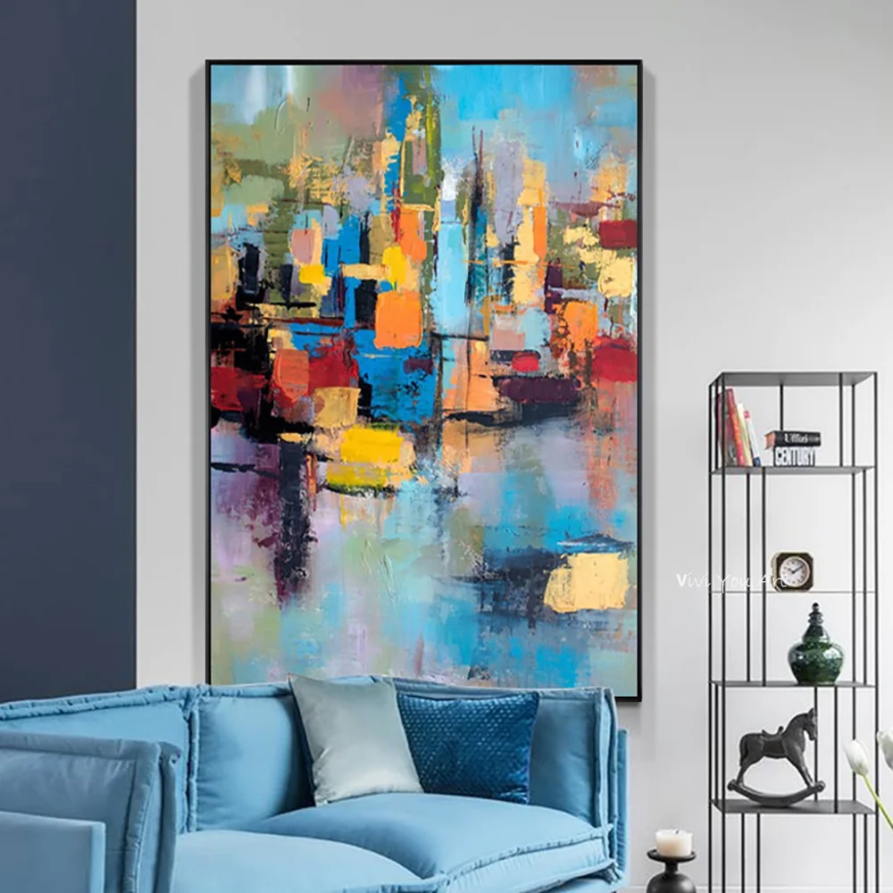 

Handmade Colorful Block Oil Painting Canvas For Living Room Wall No Frame Modern Decorative Pictures Abstract Art Painting